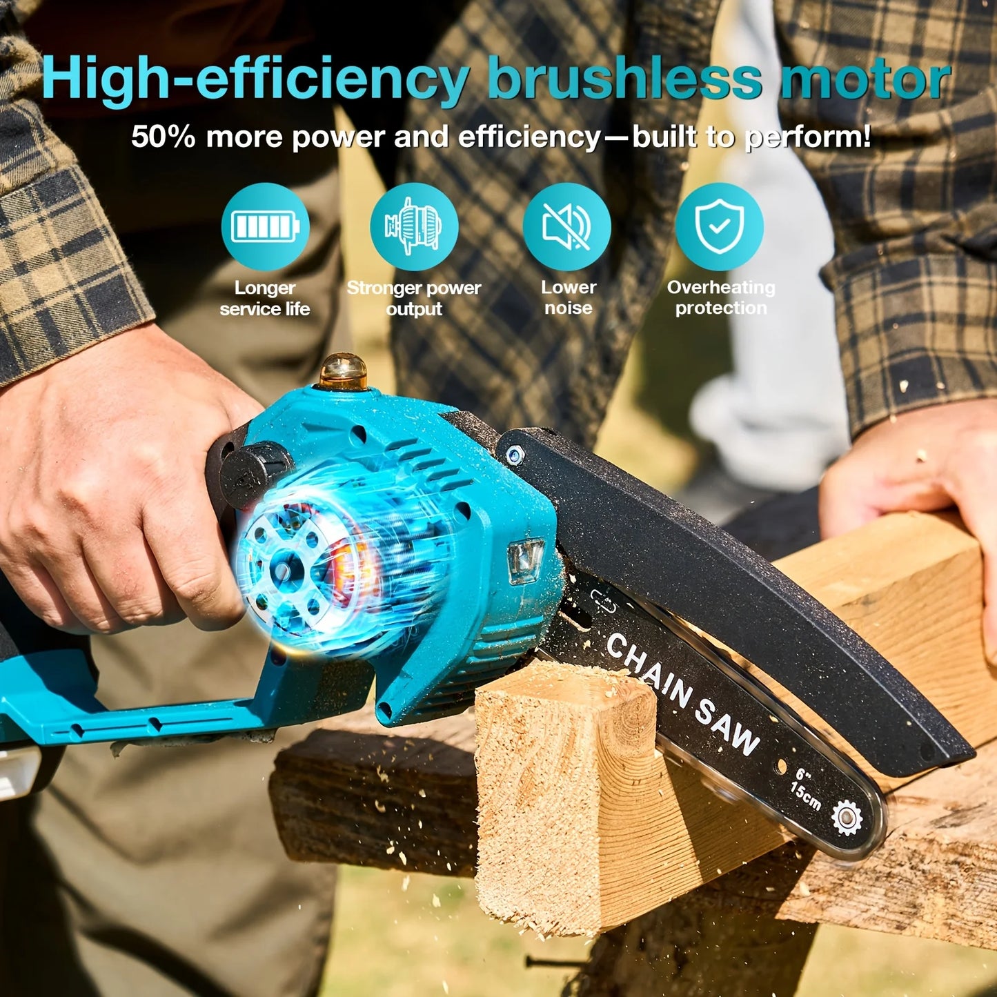 TaskStar Brushless Electric Chainsaw Cordless With 2 Rechargeable Batteries