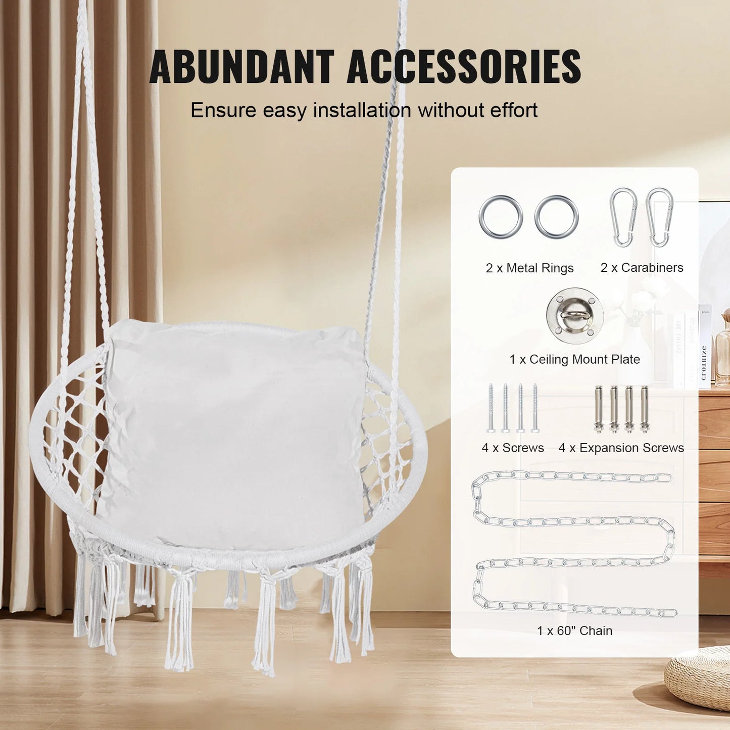 Hammock Chair Macrame Swinging Hanging Chair Outdoor Indoor