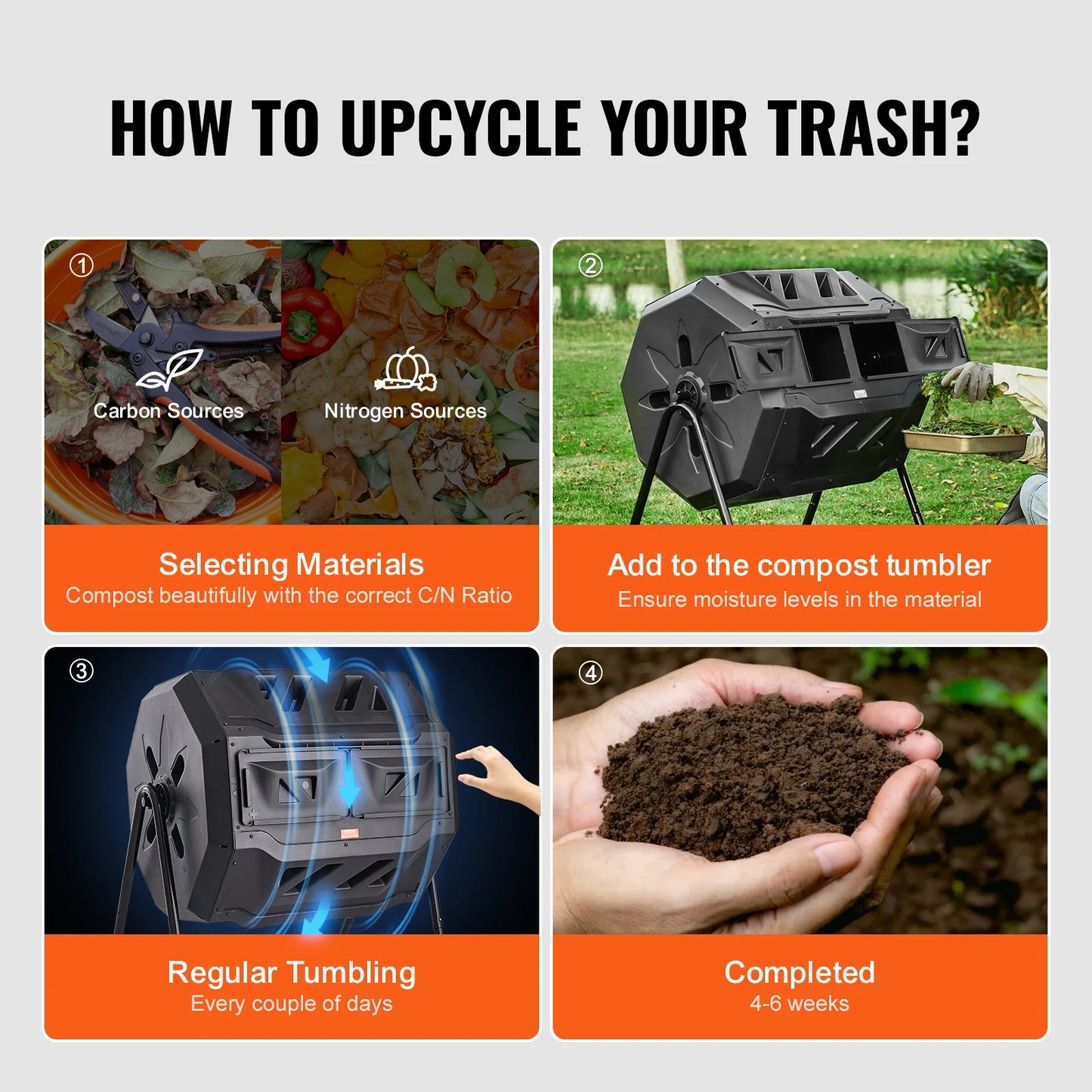 Dual Chamber Tumbling Composter BPA Free For Garden Kitchen Yard