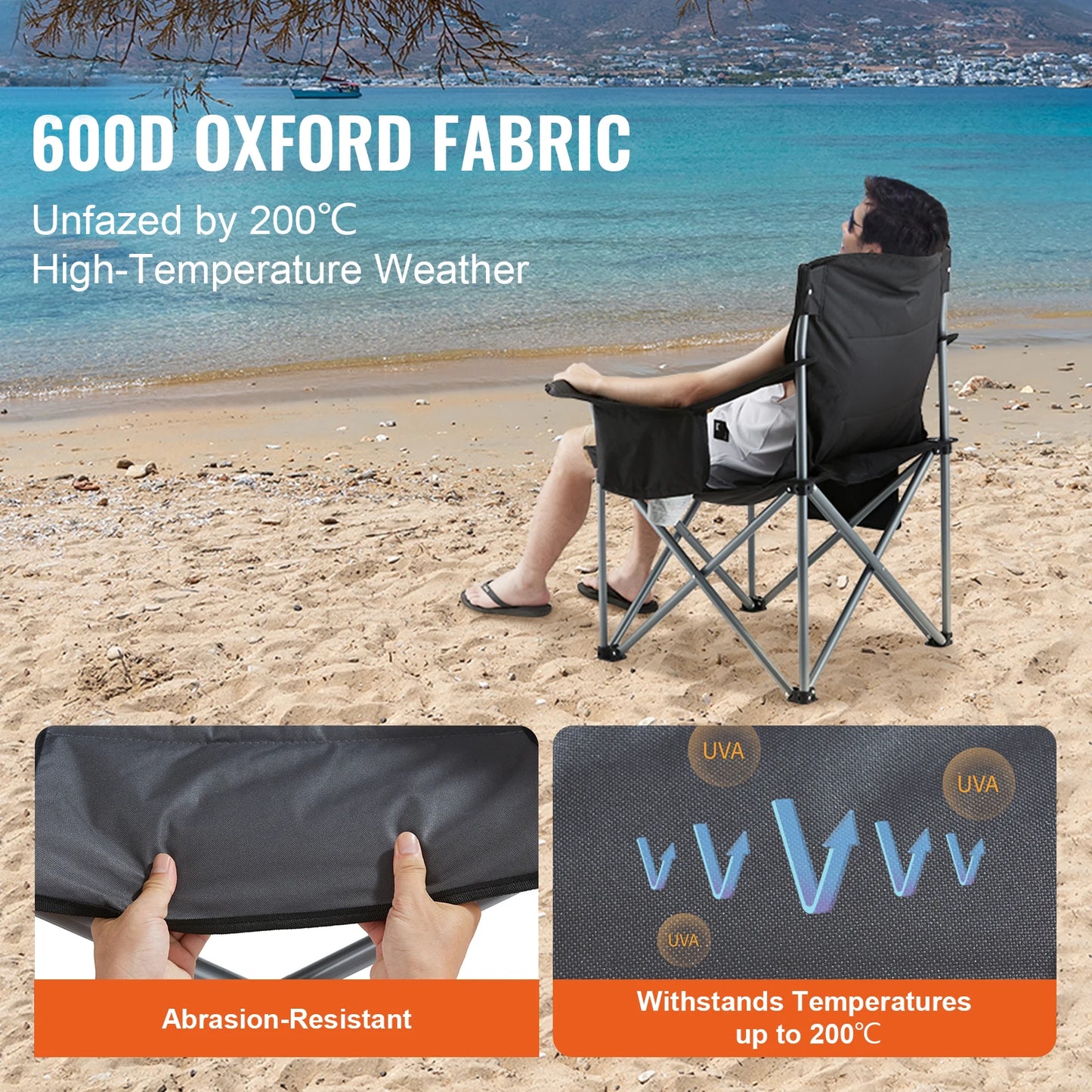 VEVOR Outdoor Camping Folding Chair With Lumbar Support And Side Pockets