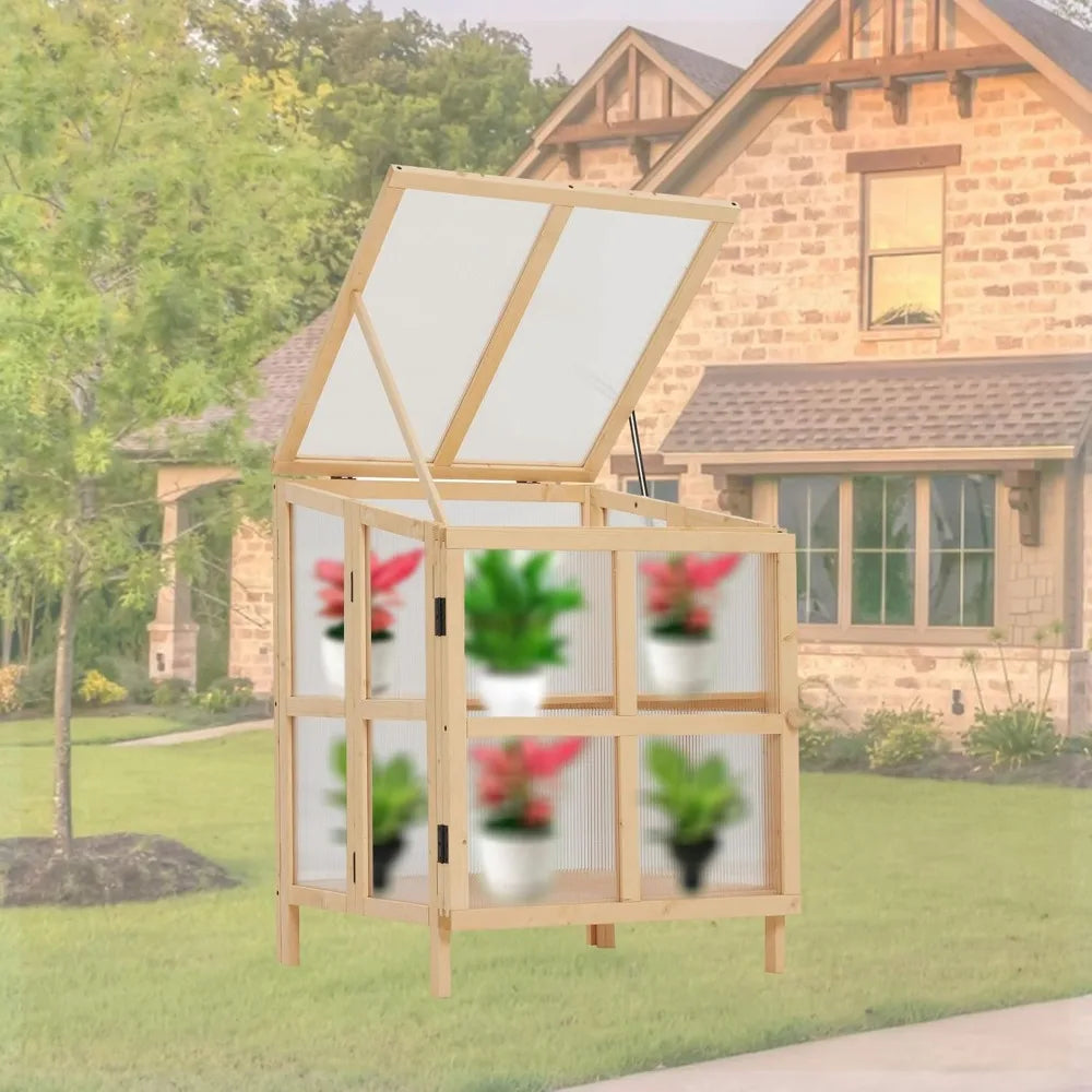 Wooden Greenhouse Cabinet With Transparent Polycarbonate Panel And Double Doors