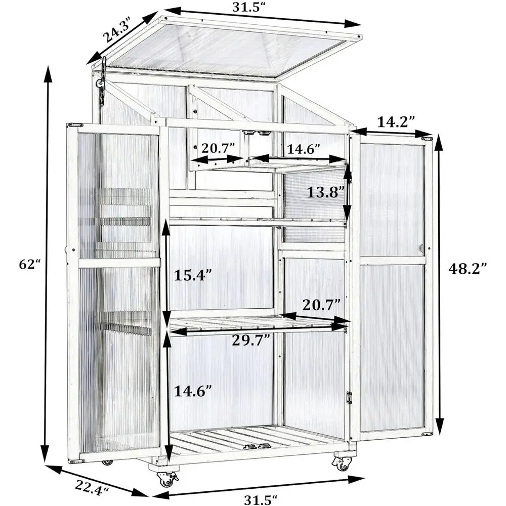 Portable Cold Frame Greenhouse With Wheels And Adjustable Shelves