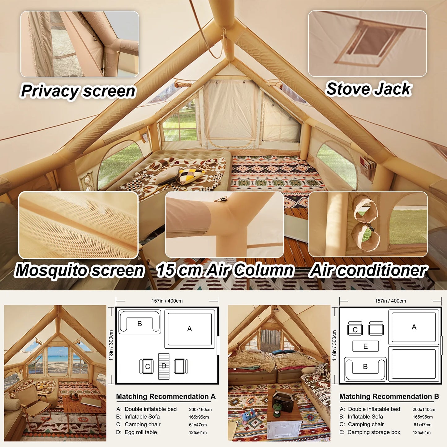 Inflatable Family Camping Tent With Stove Jack And AC Vent