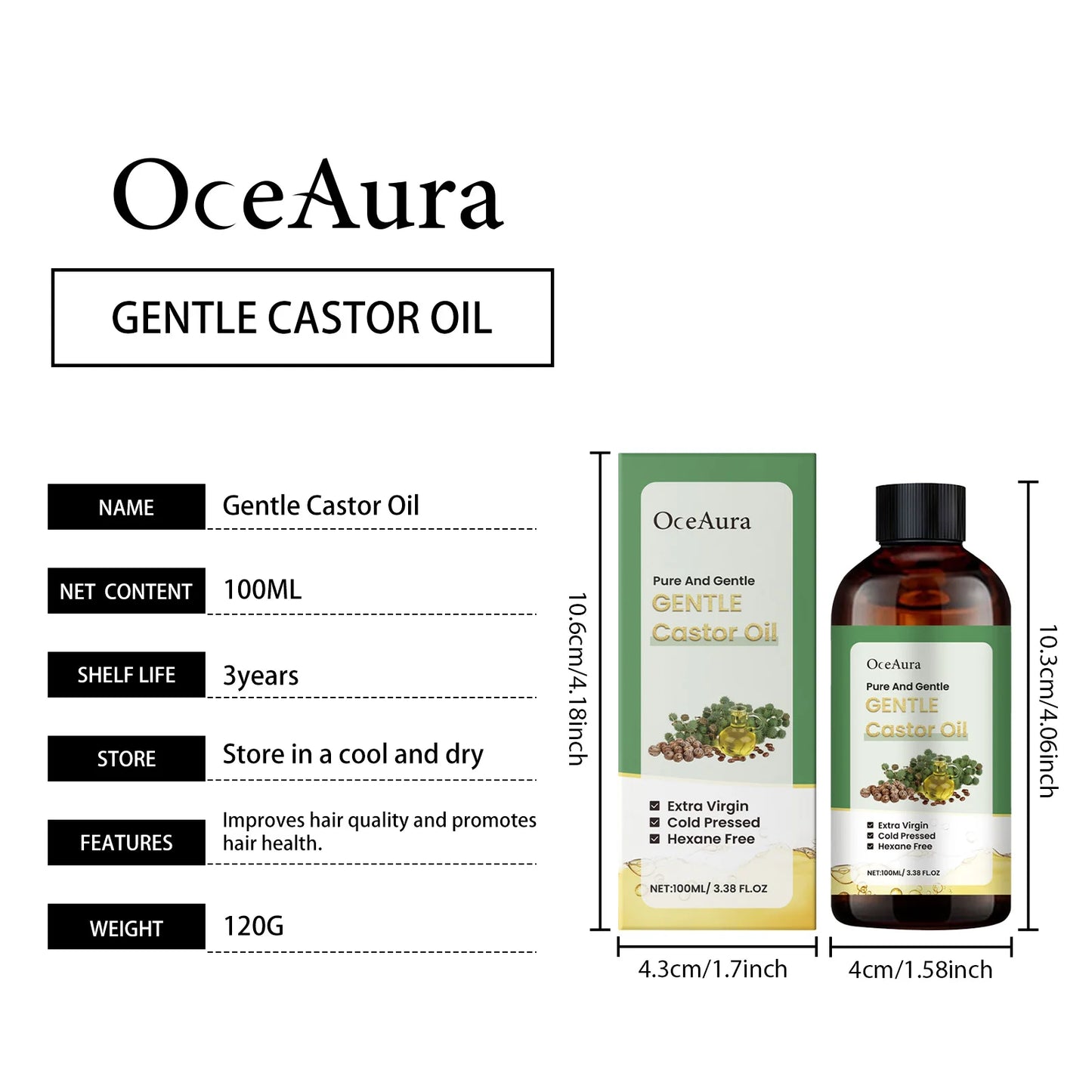 OceAura Castor Oil Skin Care Moisturizer For Hair And Skin