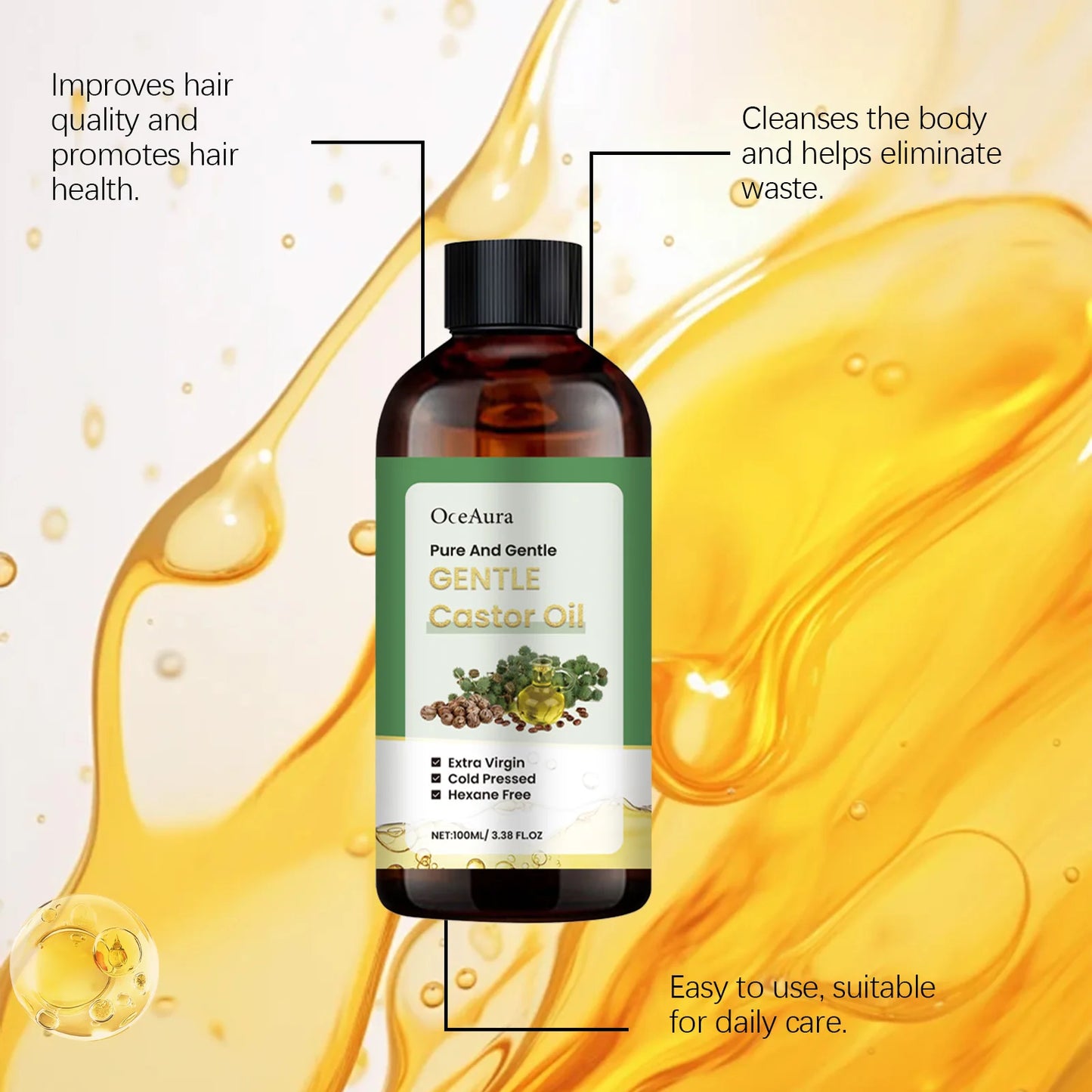 OceAura Castor Oil Skin Care Moisturizer For Hair And Skin