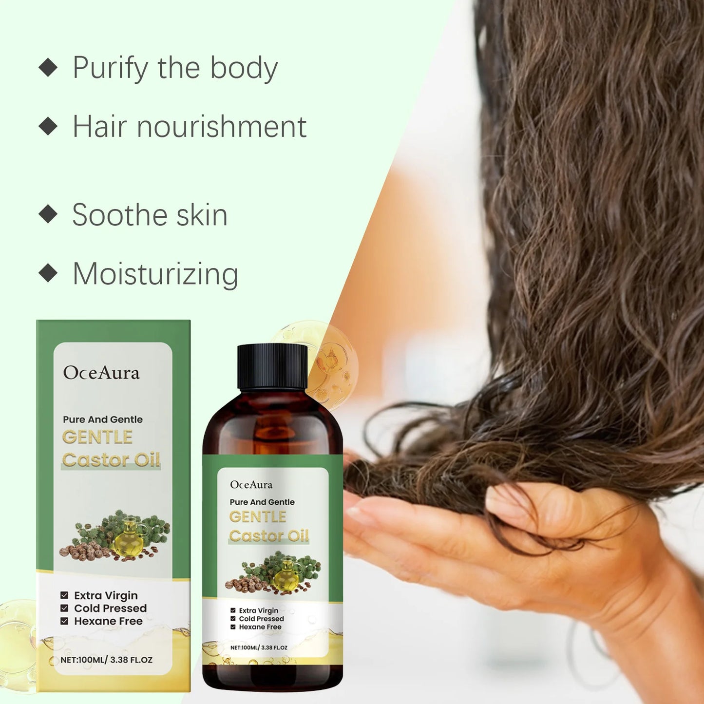OceAura Castor Oil Skin Care Moisturizer For Hair And Skin