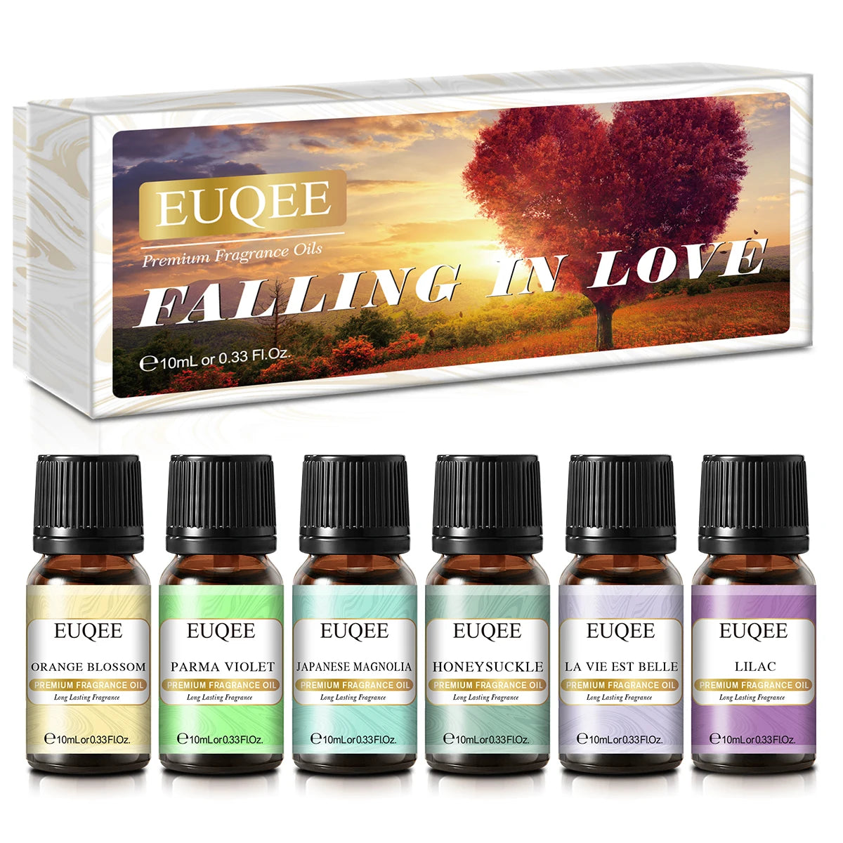 EUQEE 6PCS Aromatherapy Fragrance Oil Gift Set Coffee Fruit Series Essential Oils 10ml Strawberry Cherry Pumpkin Pie Leather