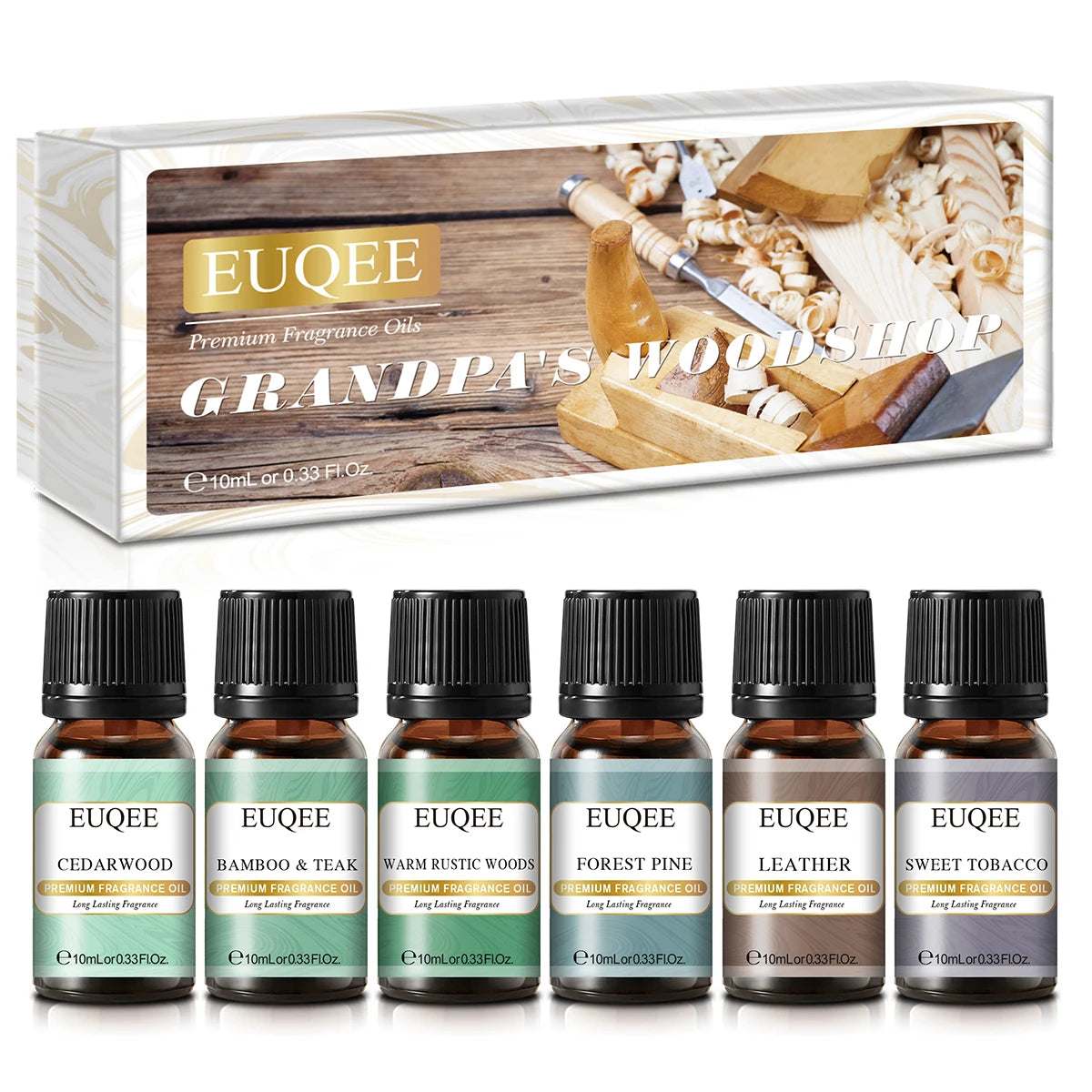 EUQEE 6PCS Aromatherapy Fragrance Oil Gift Set Coffee Fruit Series Essential Oils 10ml Strawberry Cherry Pumpkin Pie Leather