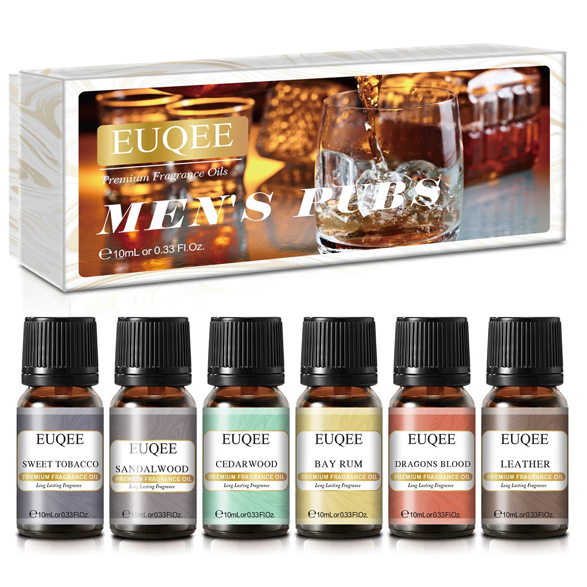 EUQEE 6PCS Aromatherapy Fragrance Oil Gift Set Coffee Fruit Series Essential Oils 10ml Strawberry Cherry Pumpkin Pie Leather