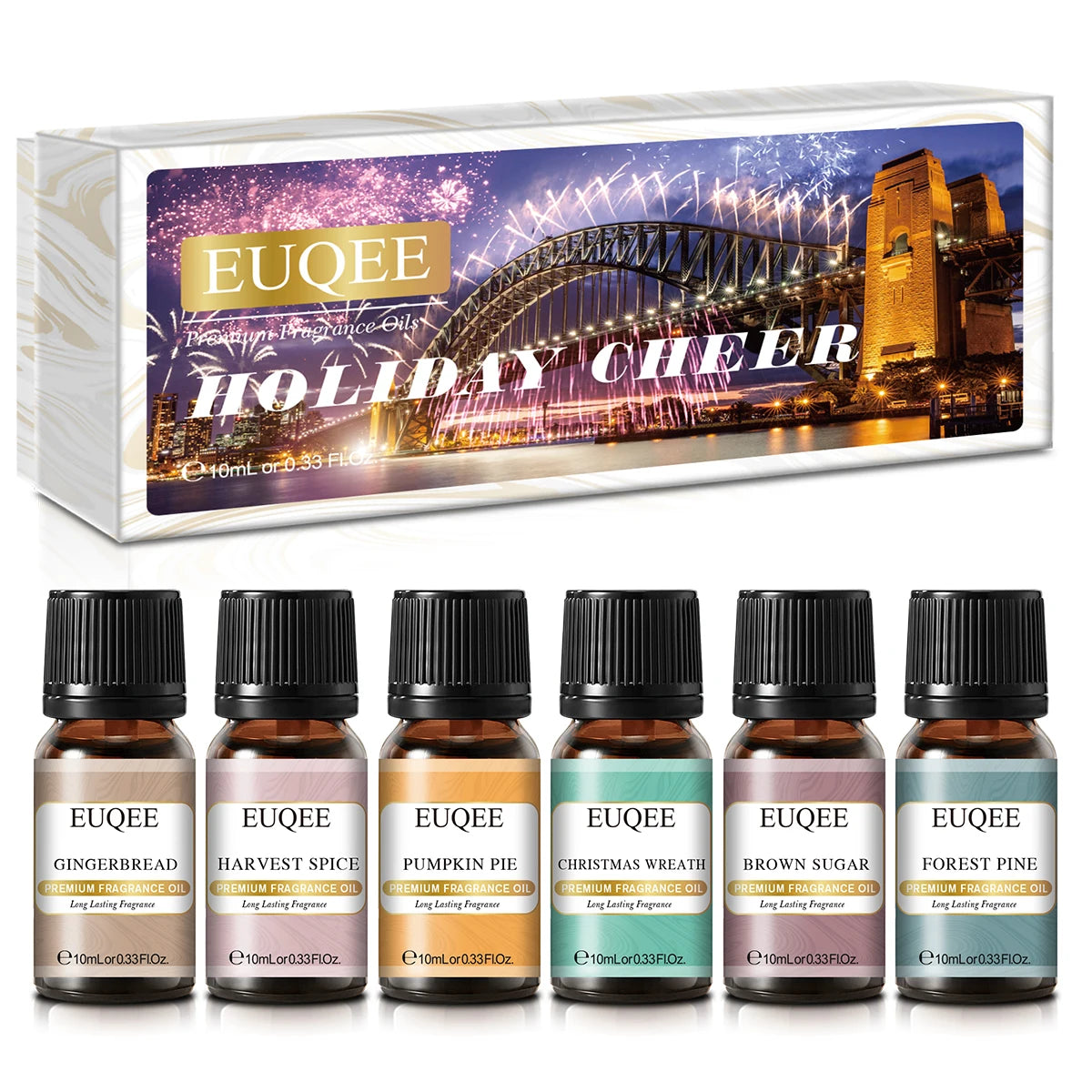 EUQEE 6PCS Aromatherapy Fragrance Oil Gift Set Coffee Fruit Series Essential Oils 10ml Strawberry Cherry Pumpkin Pie Leather