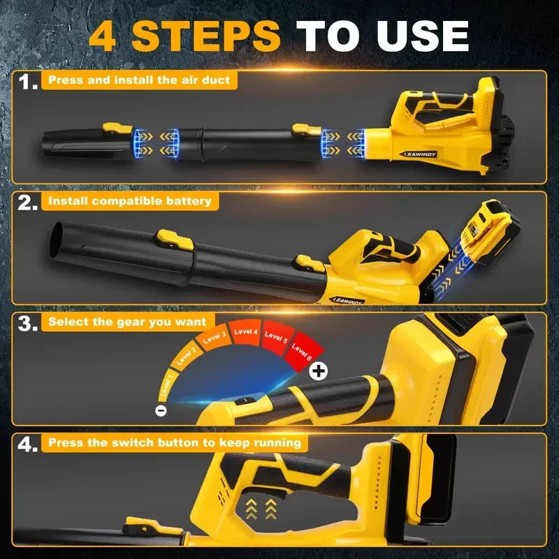 Cordless Electric Leaf Blower Cleaner Snowblower Adjustable 6 Speed Levels With 2 Batteries For Garden Lawn Care 580CFM/160MPH