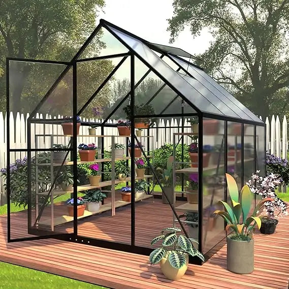 XMSJ 6x8 Ft Polycarbonate Greenhouse With Roof Vent For Outdoor Gardeners Heavy Duty Walk In Aluminum