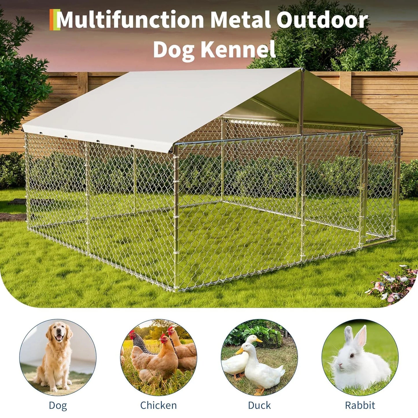 10x10x6ft Heavy Duty Outdoor Dog Kennel With Waterproof UV Cover Galvanized Chain Link Enclosure For Backyard Farm & Pet Run