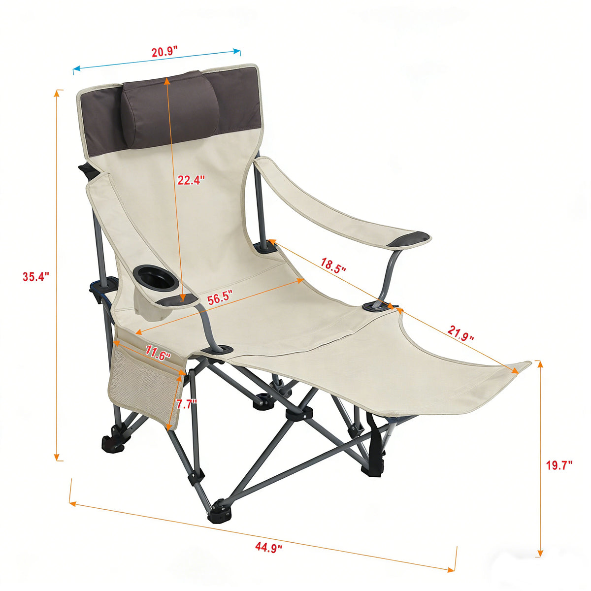Adjustable Reclining Camping Chair With Handrails And Side Pockets