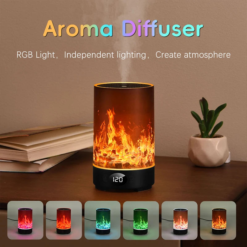 Aroma Diffuser CREAROMA 200ml With Flame Effect RGB Lighting and Customizable Timed Shutdown for Cozy Home Ambiance