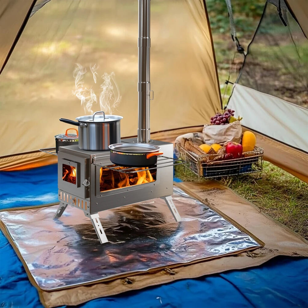 Portable Stainless Hot Tent Stove With Ceramic Glass Chimney Pipes