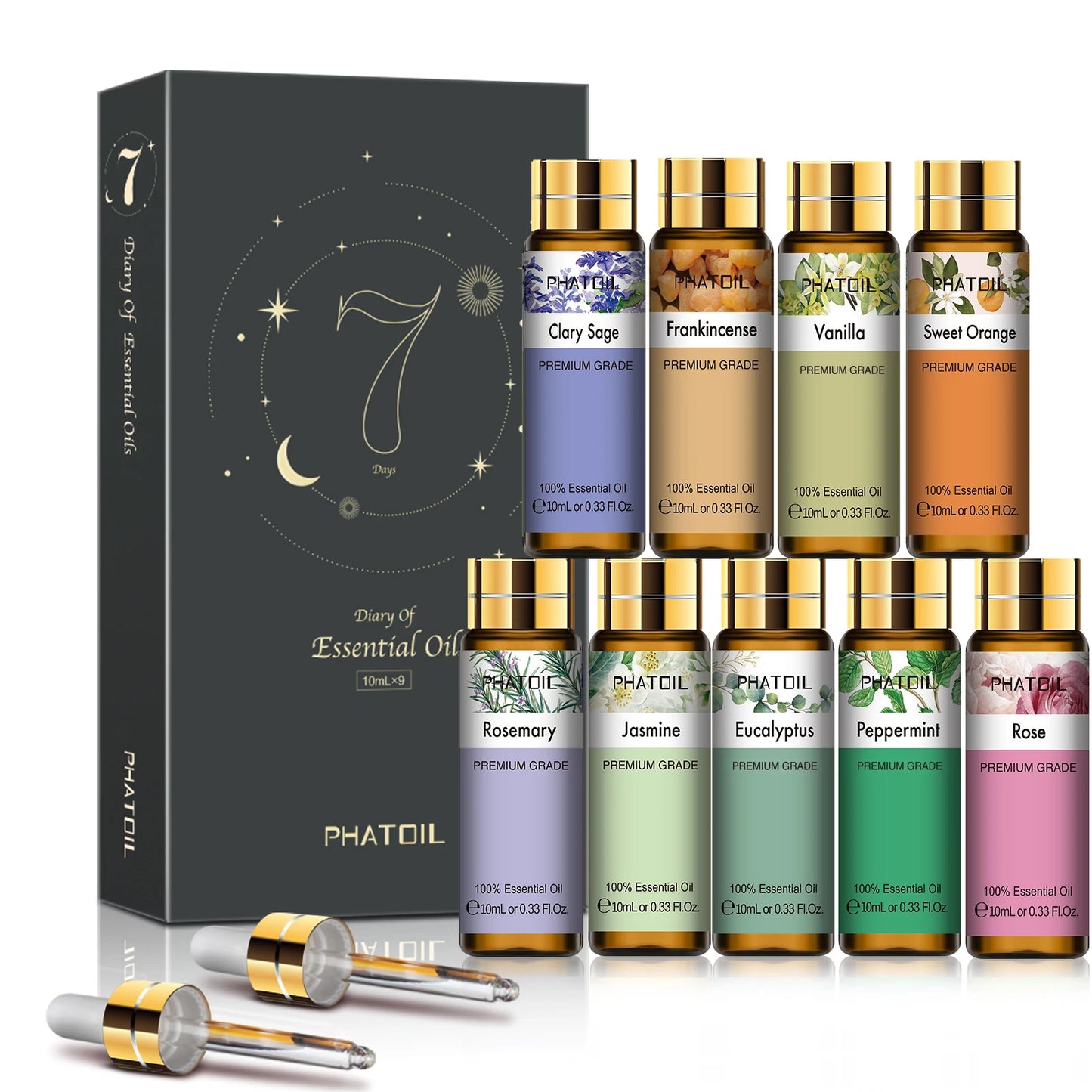 PHATOIL 9pcs Gift Set Pure Essential Oils Kit Vanilla Sandalwood