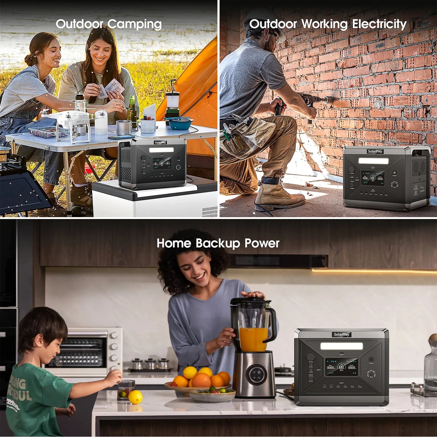 SOLARPLAY Q2501 Portable Power Station 2160Wh LiFePO4 AC Output Generator