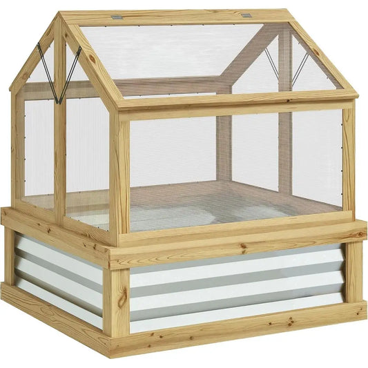 Raised Garden Bed With Polyethylene Greenhouse Wooden Cold Frame