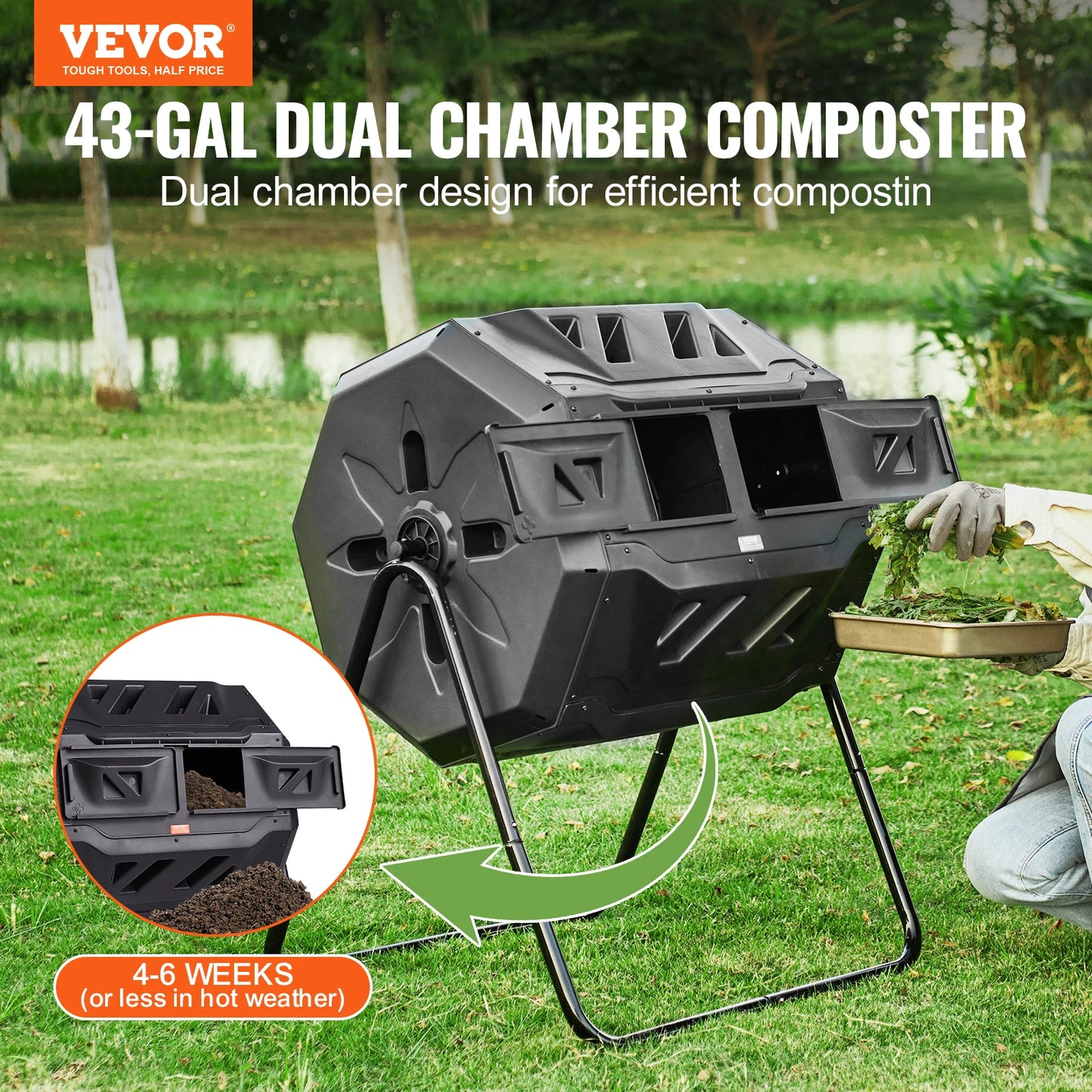Dual Chamber Tumbling Compost Bin For Garden And Yard