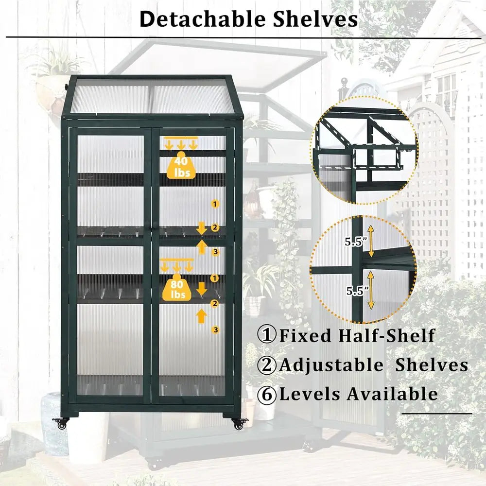 Portable Cold Frame Greenhouse With Wheels And Adjustable Shelves