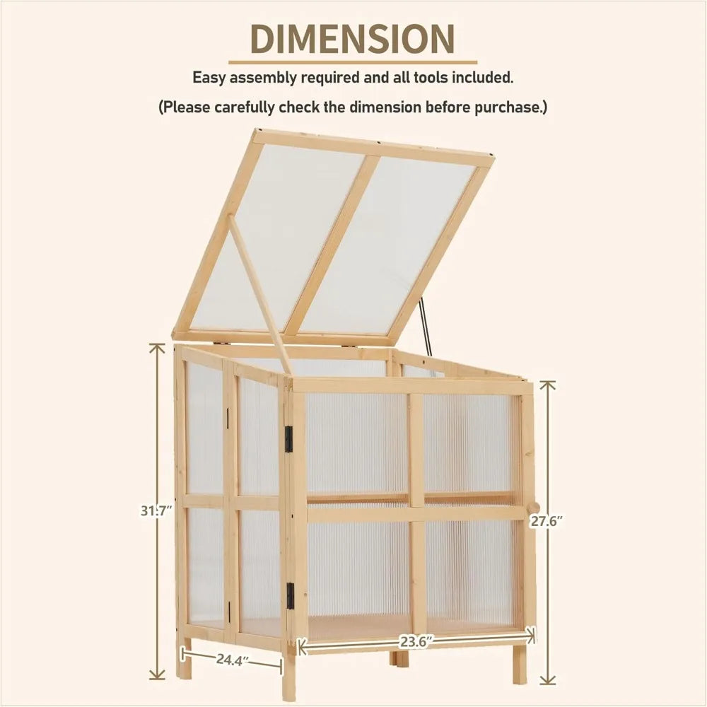 Wooden Greenhouse Cabinet With Transparent Polycarbonate Panel And Double Doors