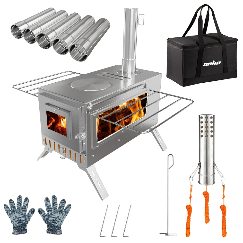 Portable Stainless Hot Tent Stove With Ceramic Glass Chimney Pipes