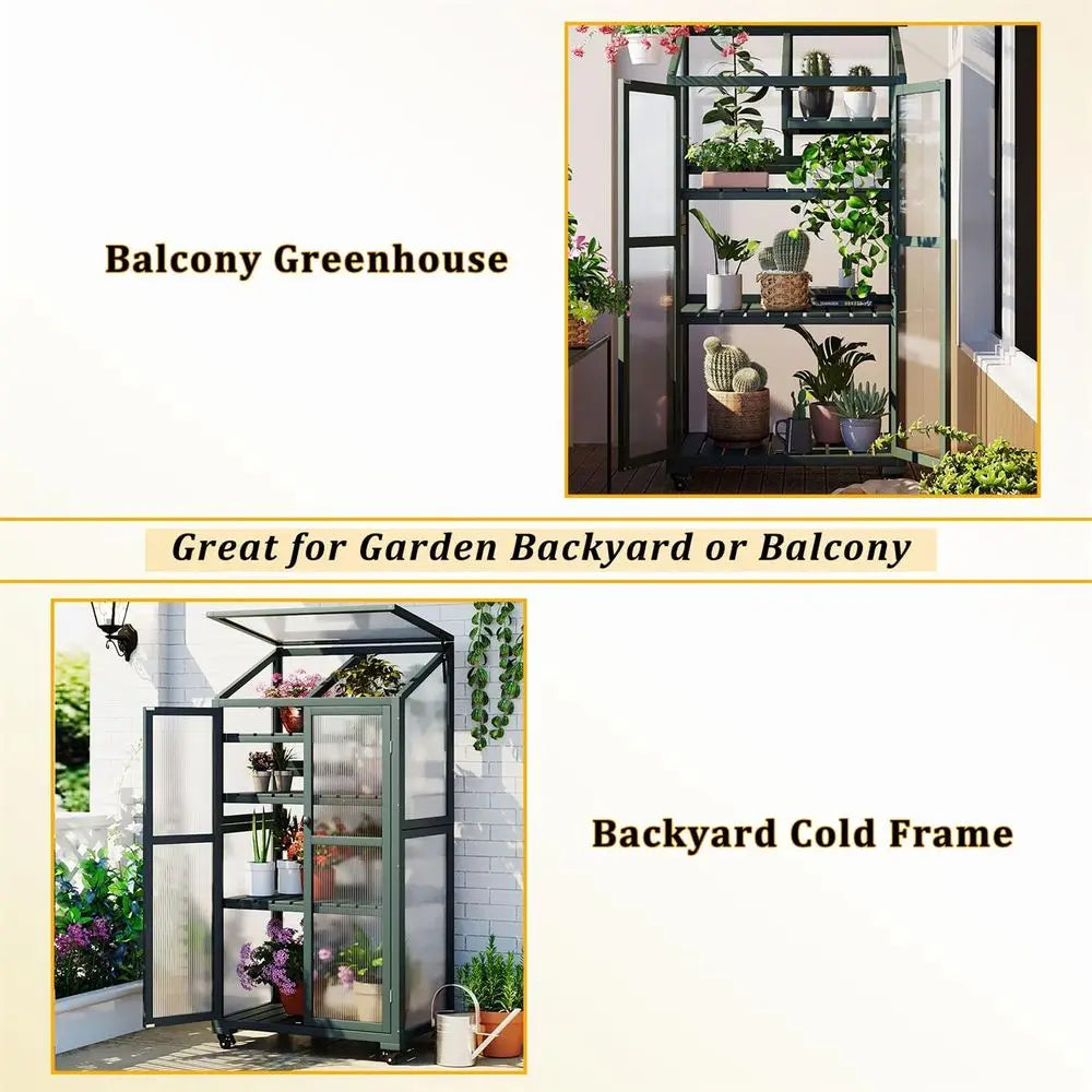 Portable Cold Frame Greenhouse With Wheels And Adjustable Shelves