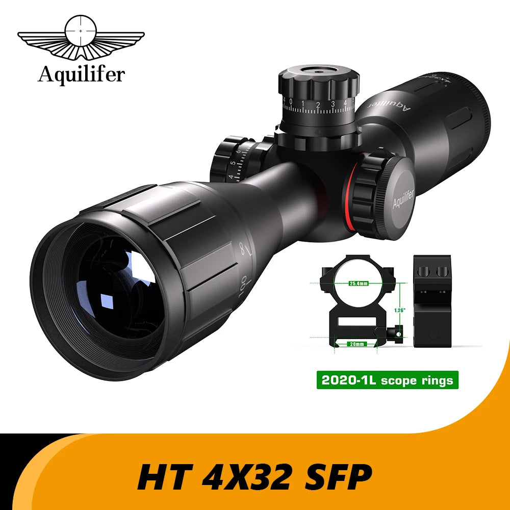 AQUILIFER 4X32 Rifle Scope For 22LR AO SFP Zero Stop