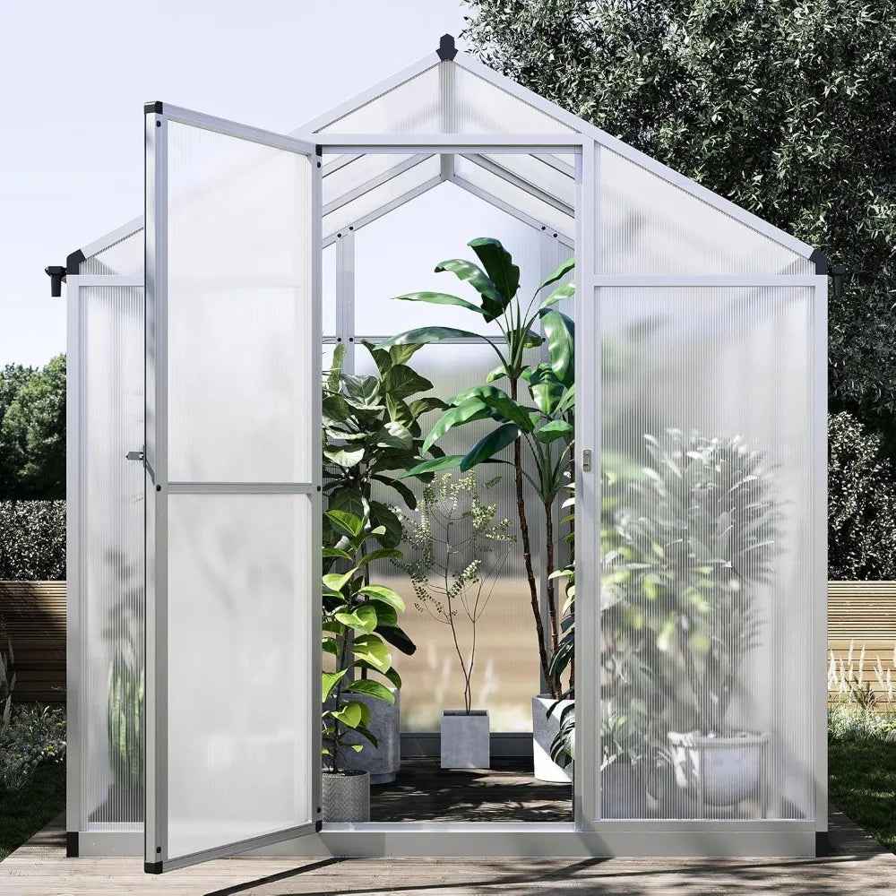Polycarbonate Walk In Greenhouse Aluminum Frame With Roof Vents