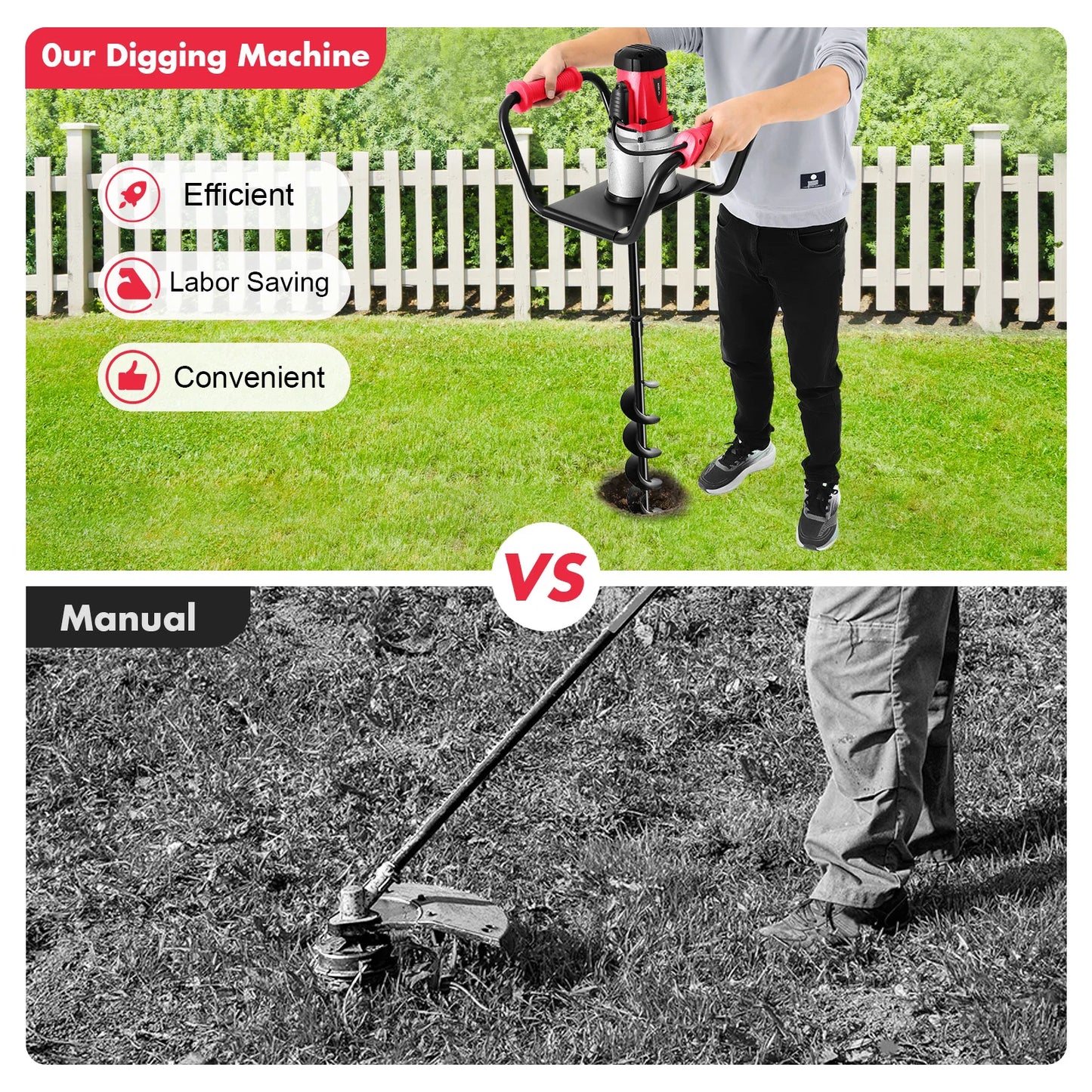 CNCEST 1500W Electric Post Hole Digger Auger for Garden