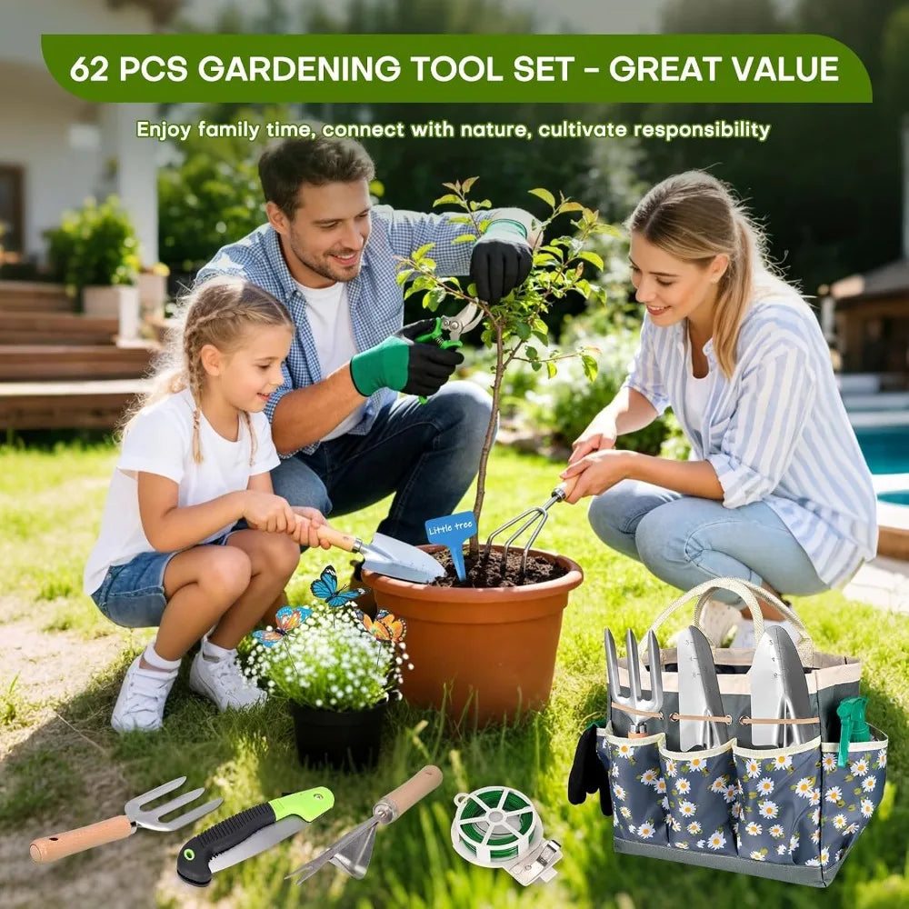 62 Piece Stainless Steel Garden Tool Set For Outdoor Planting