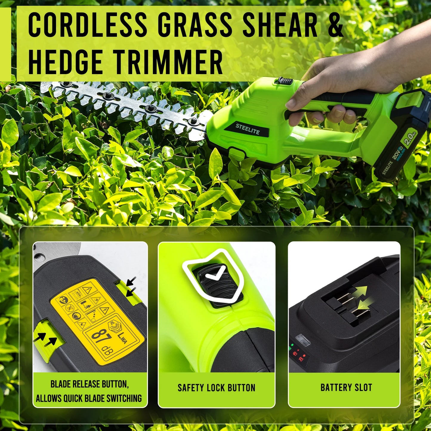 Deli Cordless Hedge Trimmer 21V Electric With Rechargeable Batteries