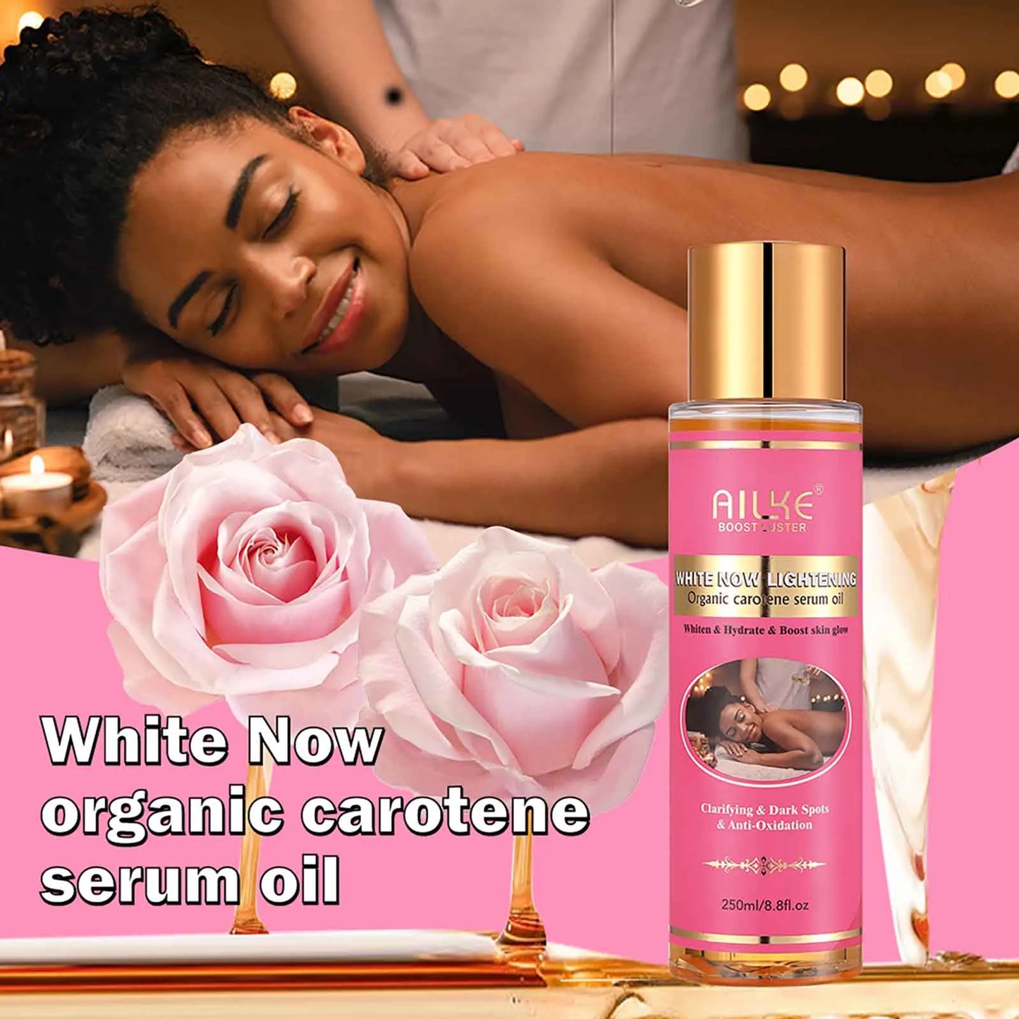 AILKE Organic Carotene Serum Body Oil Brightening And Moisturizing For Women With Vitamin E Rose Oil 250ml