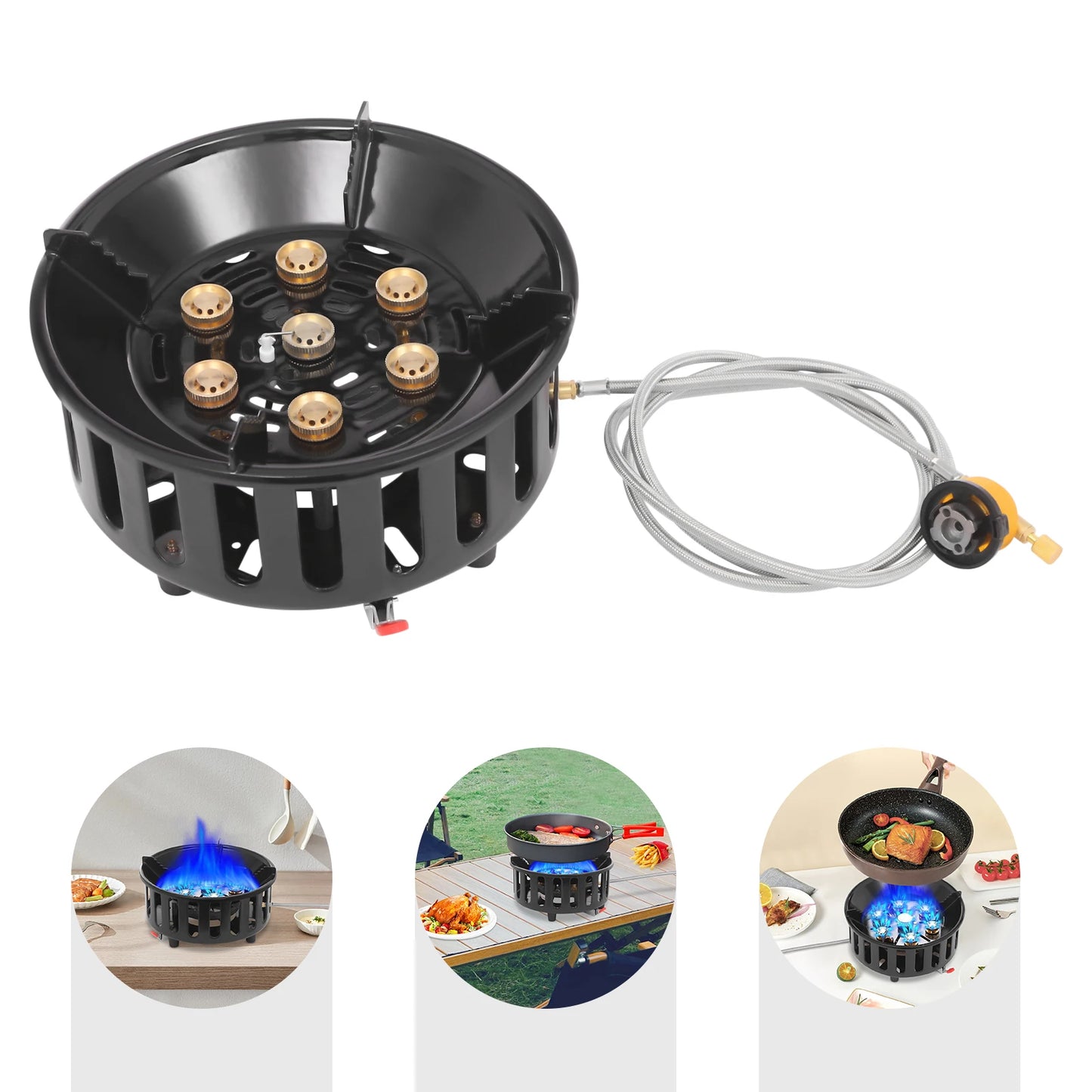 Camping Stove Outdoor Burner Portable Stove with 3 Adapters Gas Stove matching storage bag for frying steaming boiling picnic