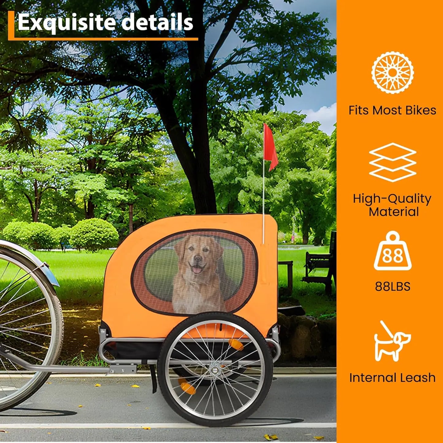 Twister.CKB All Breeds Dog Bike Trailer Large Capacity 88 Lbs Foldable Oxford Fabric Quick Release Wheels
