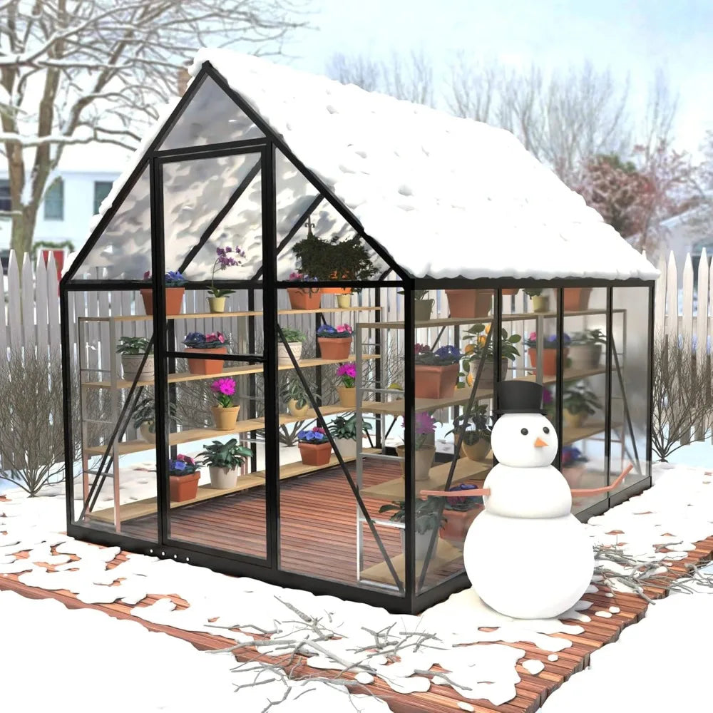 XMSJ 6x8 Ft Polycarbonate Greenhouse With Roof Vent For Outdoor Gardeners Heavy Duty Walk In Aluminum