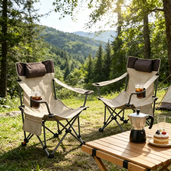 Adjustable Reclining Camping Chair With Handrails And Side Pockets