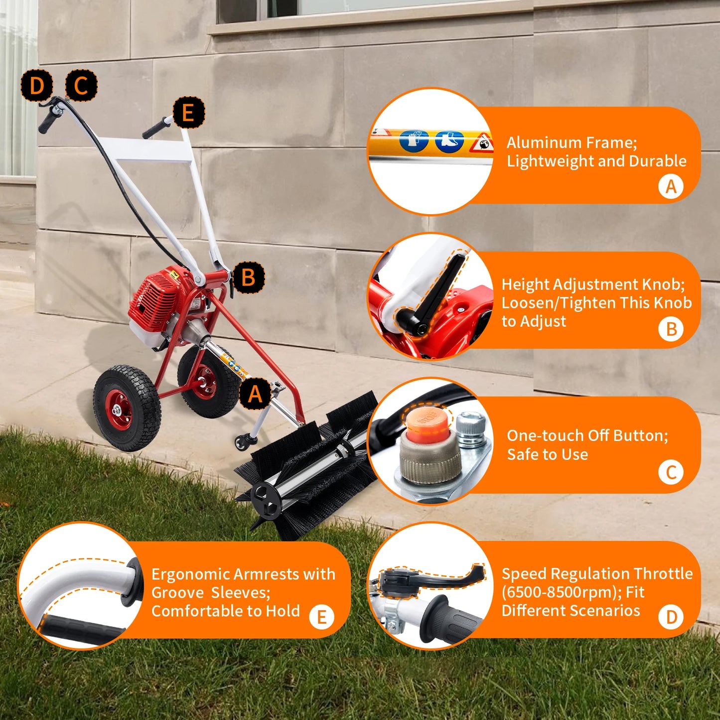 Grass Sweeper Portable Electric Broom Handheld Lawn Sweeper Gas Powered