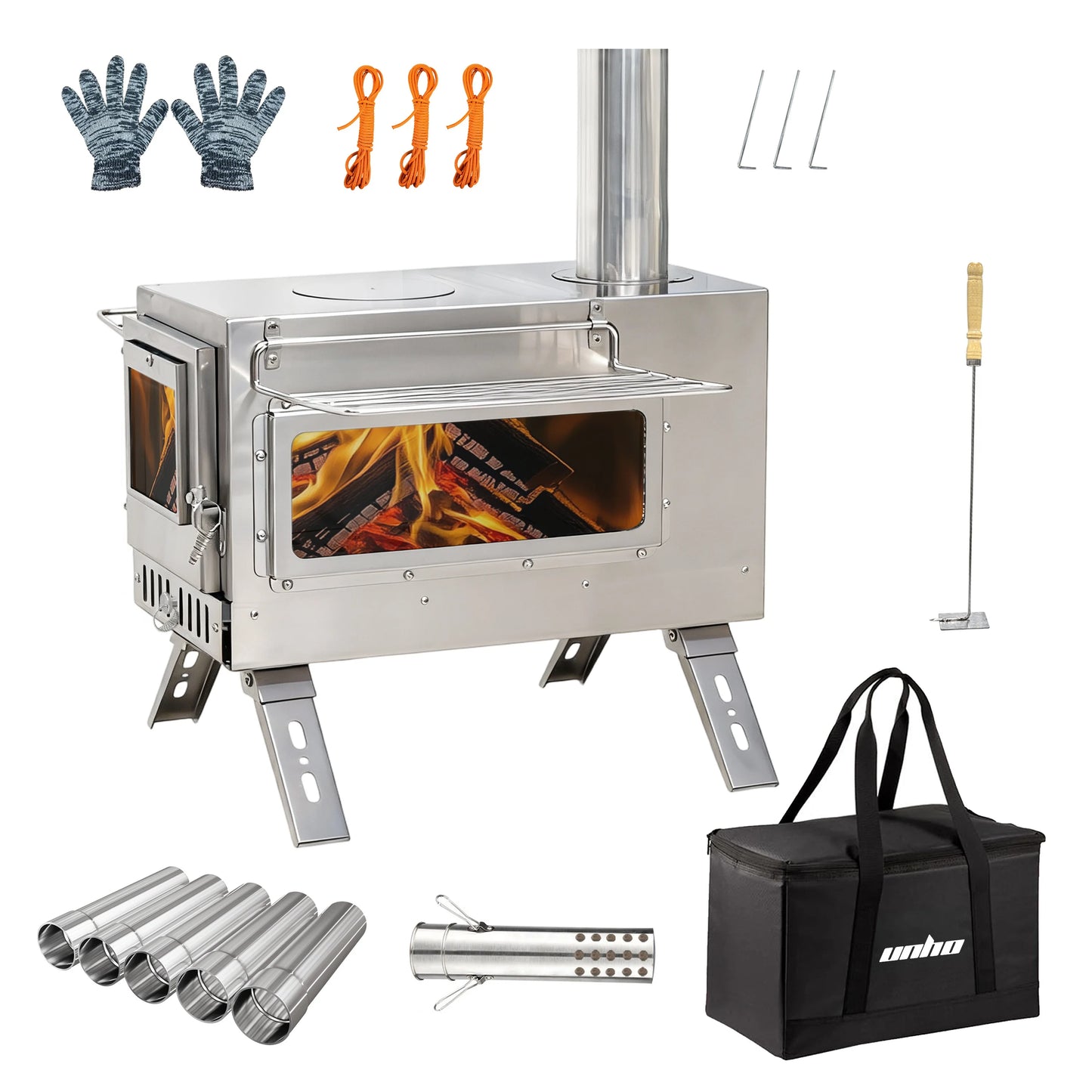 Portable Stainless Hot Tent Stove With Ceramic Glass Chimney Pipes