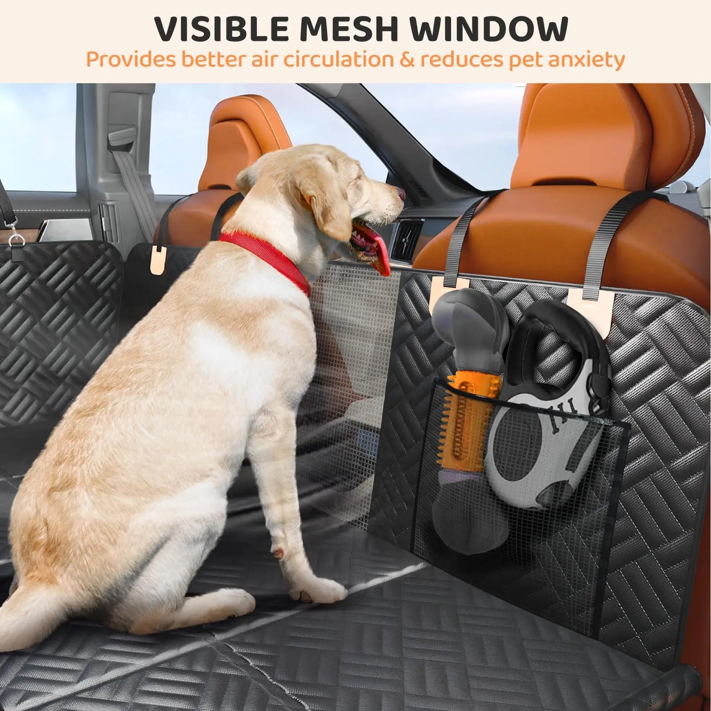 Car Rear Seat Dog Seat Cover Hammock With Hard Bottom Extender Washable 600D 400Lb Load For Dog Owners