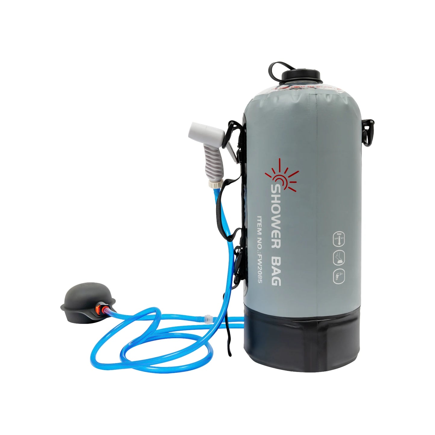 12L Camping Shower Solar Shower Garden Shower with Pump, Removable Hose Shower Bag for Hiking, Outdoor, Climbing, 3 Gallons