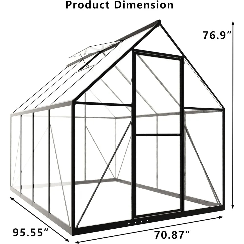 XMSJ 6x8 Ft Polycarbonate Greenhouse With Roof Vent For Outdoor Gardeners Heavy Duty Walk In Aluminum