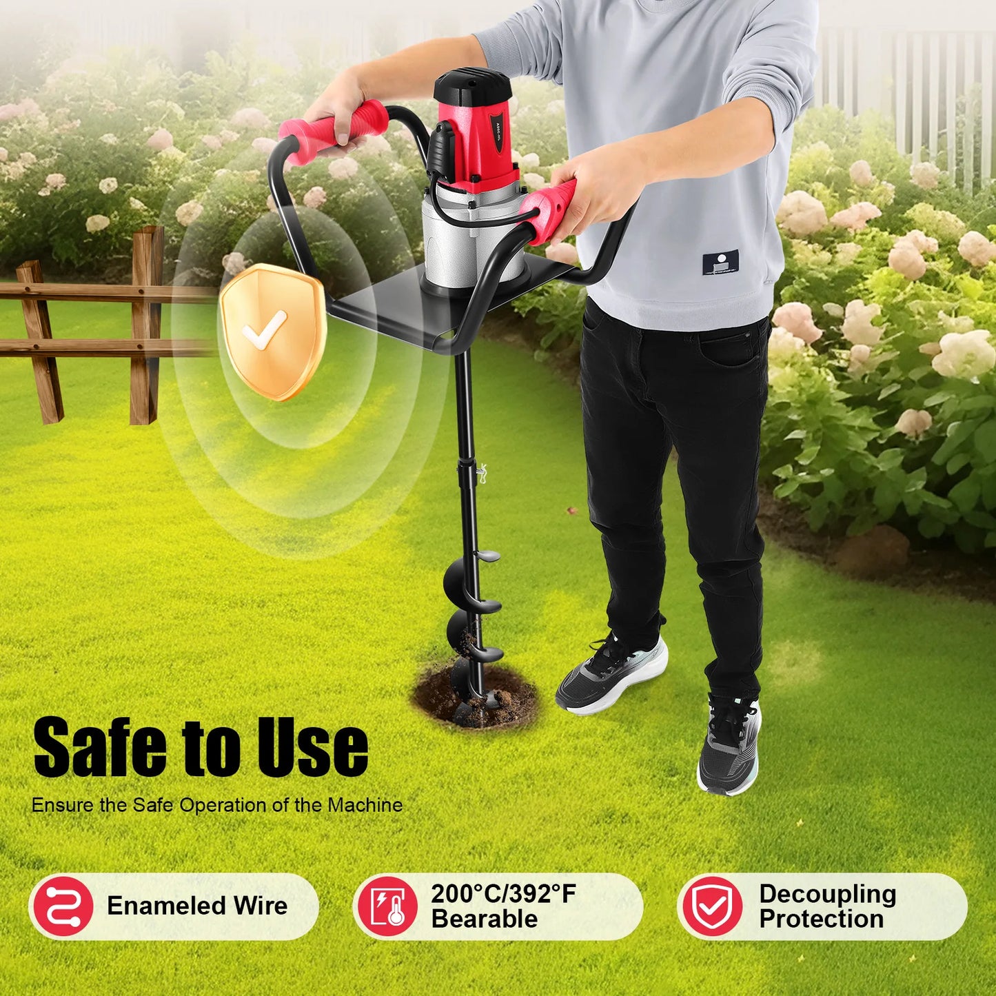 CNCEST 1500W Electric Post Hole Digger Auger for Garden