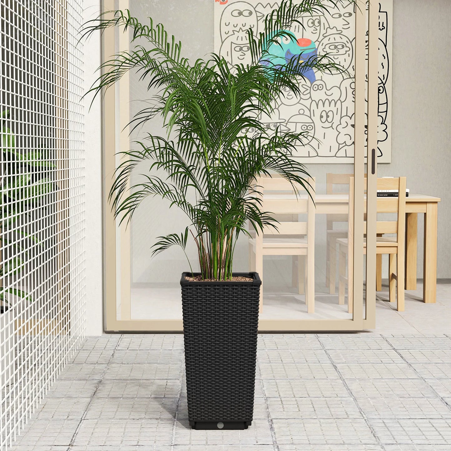 Lifezeal 23 Inch Tall Planters Set Of 2 Rattan Wicker Self Watering Pots For Home Office Garden