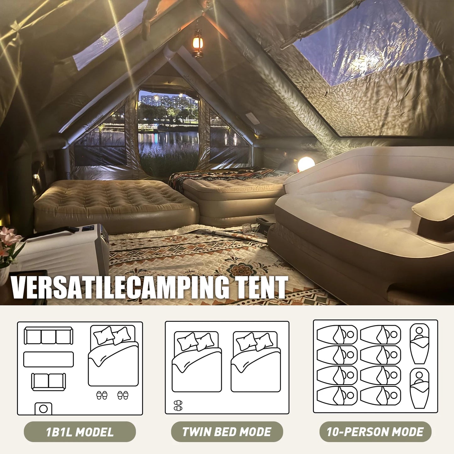 SENLEETO Waterproof Inflatable 4 Season Camping Tent For Glamping