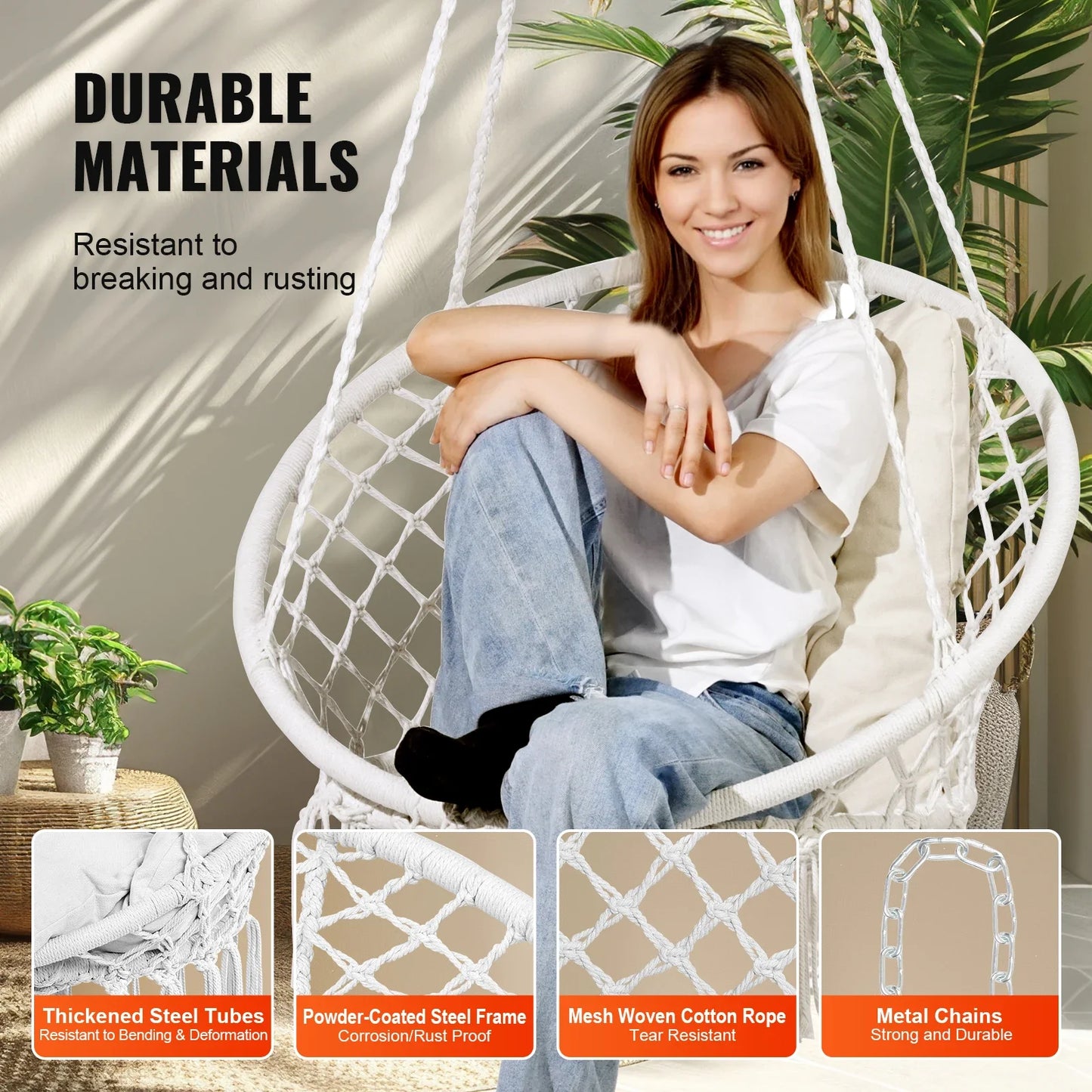 Hammock Chair Macrame Swinging Hanging Chair Outdoor Indoor