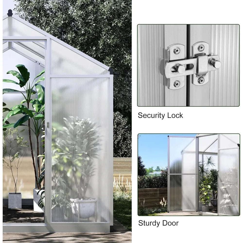 Polycarbonate Walk In Greenhouse Aluminum Frame With Roof Vents