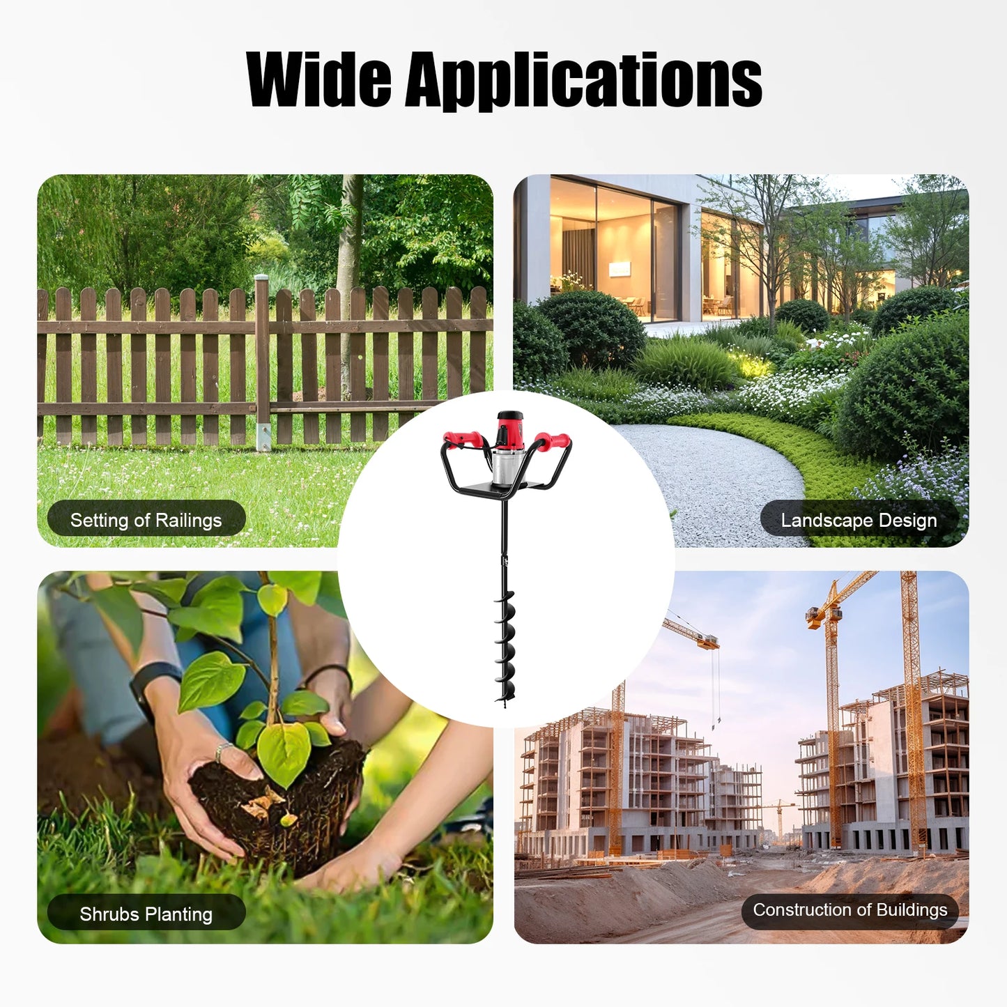 CNCEST 1500W Electric Post Hole Digger Auger for Garden