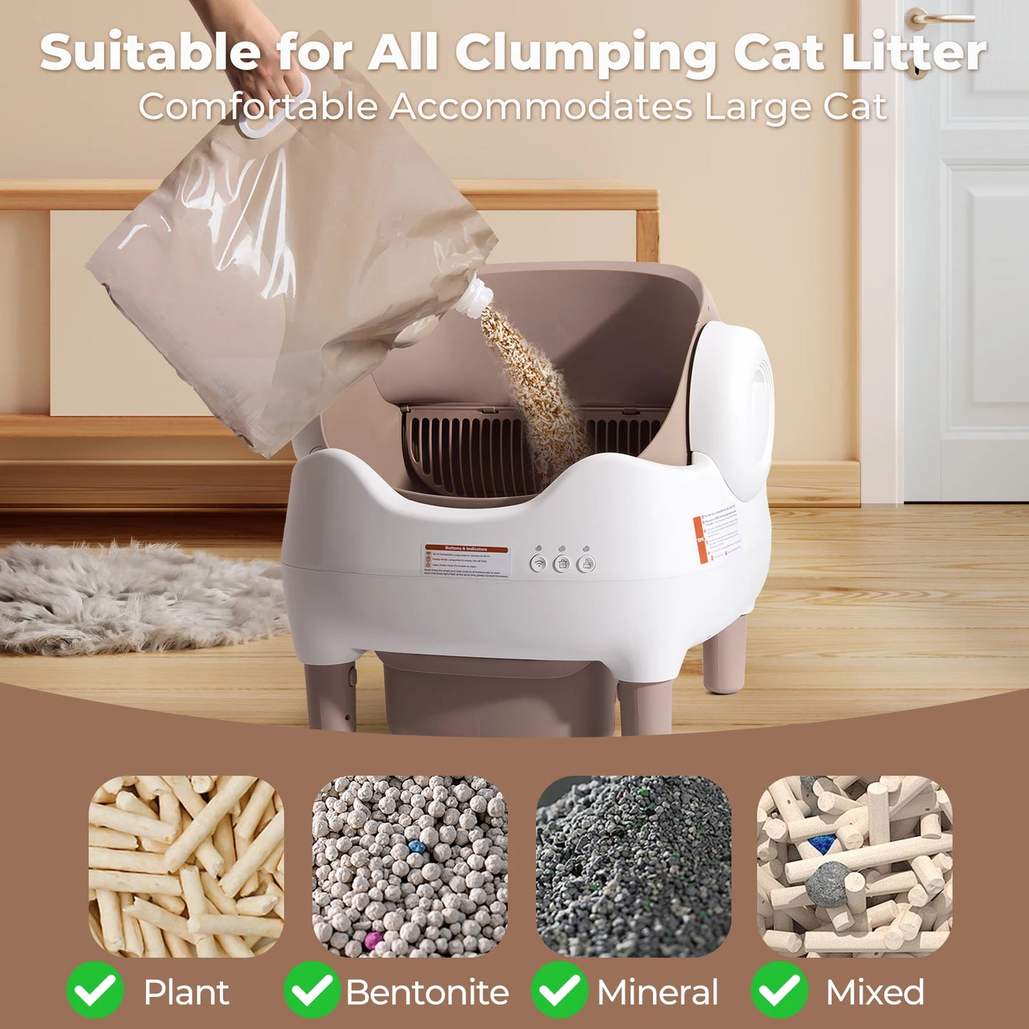 Automatic Cat Litter Box With App Control Lunapurr Self Cleaning Open Top For Multi Cat Homes Odor Free Large Waste Bin